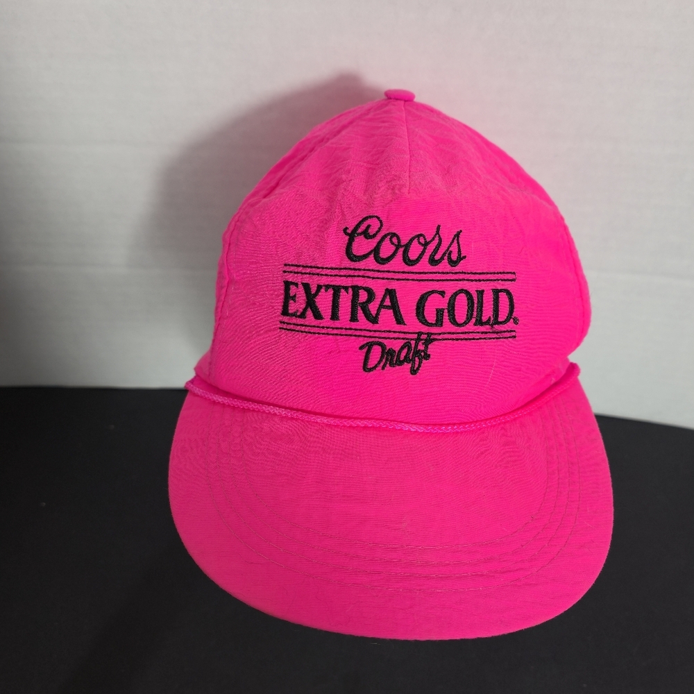 Vintage Coors Extra Gold Draft Snapbaxk Hat Cap Neon Pink